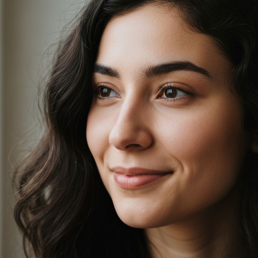 Artistic close-up portrait demonstrating facial symmetry analysis